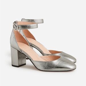 J Crew Maisie ankle-strap heels in crinkle metallic BT908